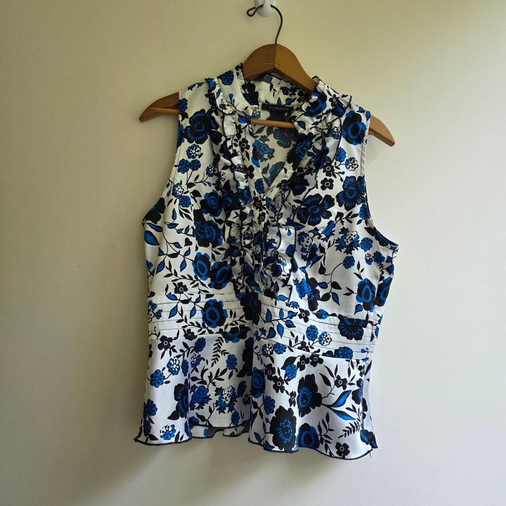 My Michelle Vintage Y2K Floral Ruffle Peplum Blouse Blue Coquette Soft Girl
